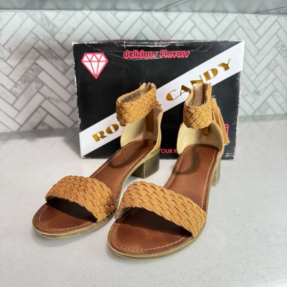 Rock‎ Candy Nancie Brown Faux Suede Tassel Sandals Block Heel Women's 11M
